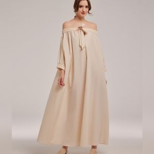 NWT Maxi Dress With Elastic Neck (Cream) - Lattelier